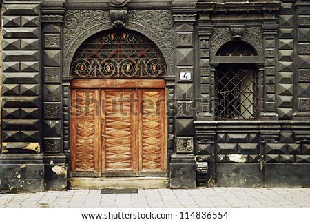 Black House, Lviv, Ukraine. Wooden door