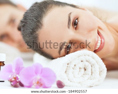 Closeup portrait of a woman on a beauty spa treatment.
