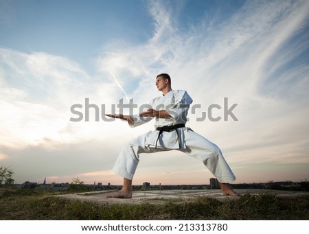 Man practicing martial arts outdoors