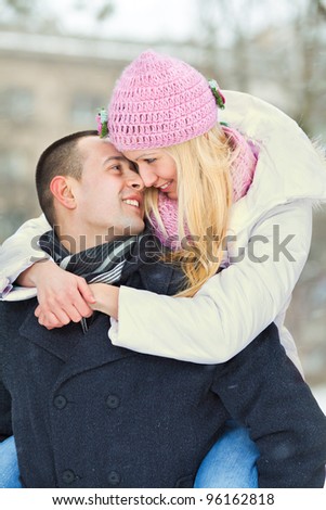 Romantic affectionate couple enjoying a nice winter day