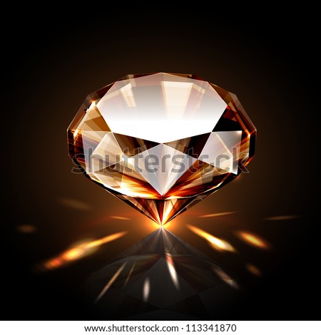 Amber colored sparkling diamond - stock vector