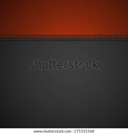 Leather Texture Background with Stitched Red Stripe  - raster version