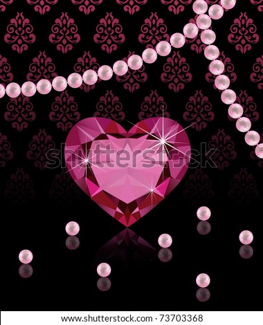 stock vector Jewelery background with heartshaped diamond and pearls