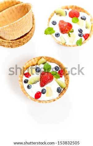 Yogurt and fruit in a waffle bowl