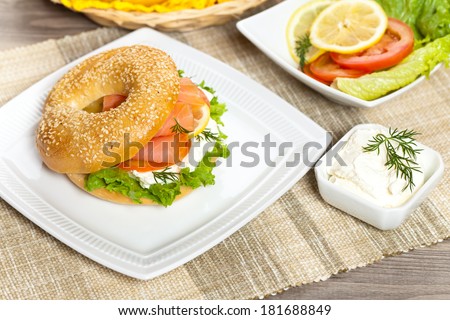 Delicious Smoked Salmon with Bagel. Selective focus