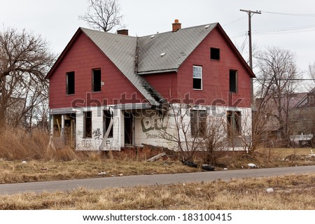 Abandoned houses in Detroit, Michigan. This is a deserted building in a bad part of town.