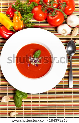 Traditional tomato soup. Gazpacho (cold summer soup).