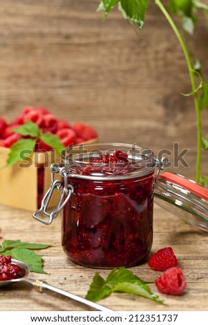 Raspberries jam. Selective focus.