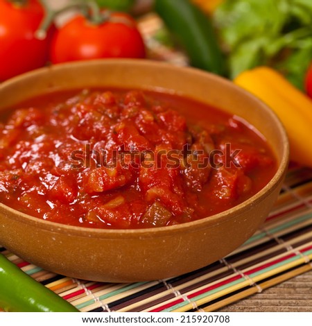 Spicy Red Salsa. Selective focus.