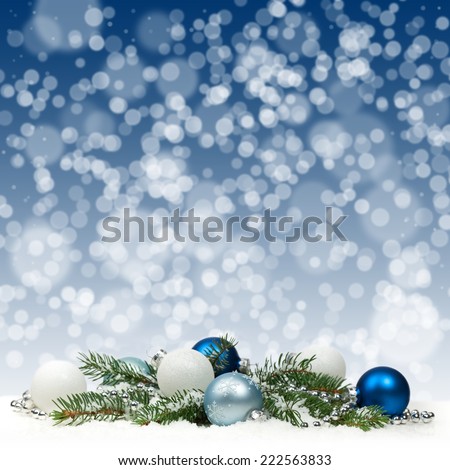 Christmas card with blue and white balls