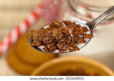 Gluten free chocolate crispy rice cereal. Selective focus.