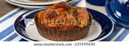 Breakfast. Baked Egg Souffle. Panoramic image. Selective focus.