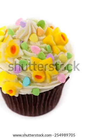Spring Easter Cupcakes on a white background. Selective focus.