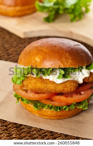 Breaded Fish burger. Selective focus.