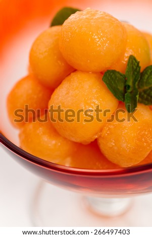 Cantaloupe Melon and Mint. Shallow dof. Selective soft focus.