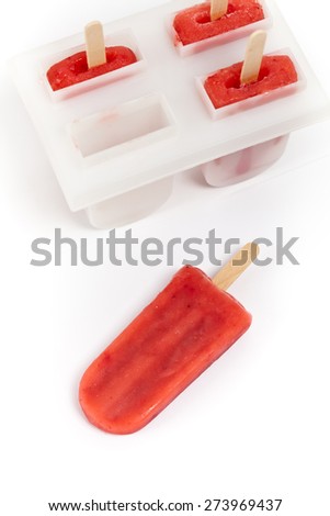 Frozen Strawberry Fruit Bars on white background. Selective focus.
