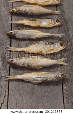 Dried and salted fish. Selective focus.
