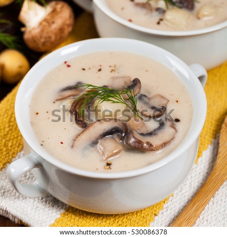 Mushroom Potato Soup. Selective focus.