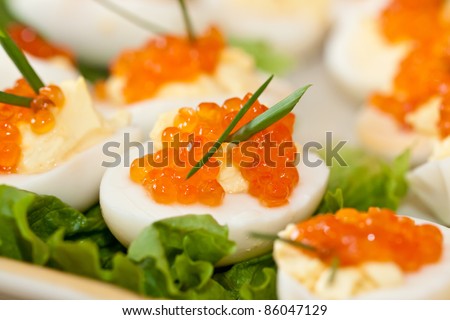 Eggs and red caviar