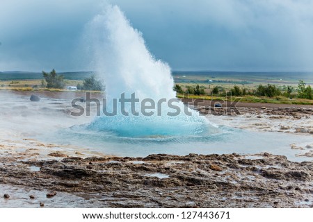 The phase of the eruption of the geyser - Iceland
