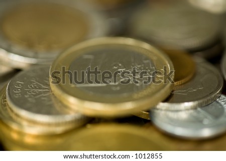money 015 coin 1 euro only center in focus