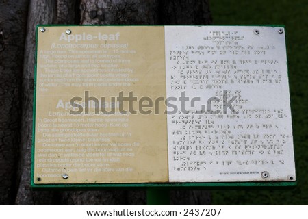 Braille sign for blind people explaining fauna and flora