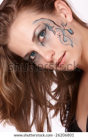 stock photo : Female model with long brown hair and fantasy makeup