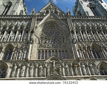 The facade of the Nidaros Cathedral in Trondheim in Norway