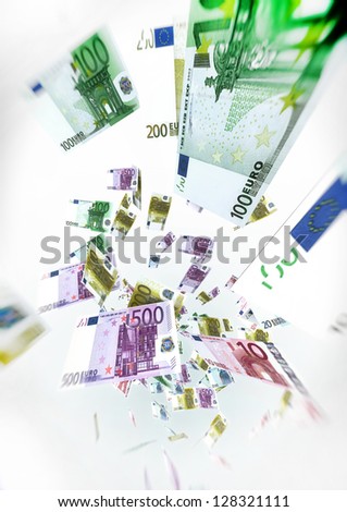 Euro Bills Fly on air - Money Concept Illustration on white background
