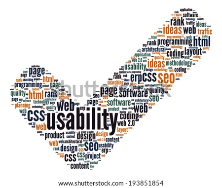 Usability Concept - Check Mark Sign Shaped Word Cloud