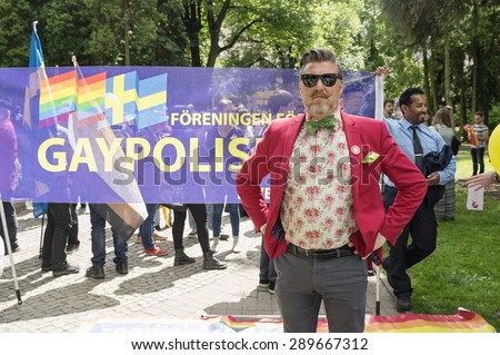 RIGA, LATVIA - JUNE 20: EuroPride 2015 parade in Riga on JUNE 20, 2015. 
Riga hosted Europride in 2015. Dates 15 June - 21 June.
Theme - 'Be the Change! Make History! Changing history is hot!'