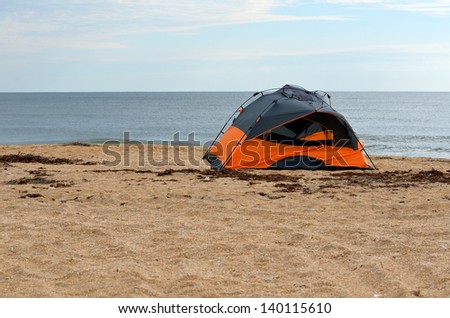 Tent camping on the beach at St. Augustine, Florida, USA