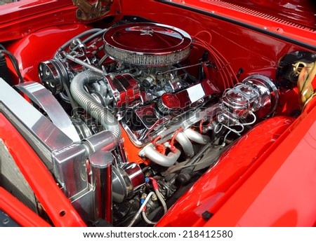 Customized clean chrome car engine
