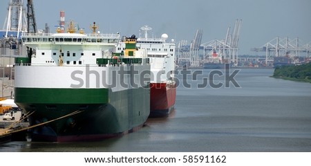 Ships moored at seaport Savannah Georgia