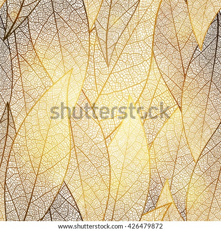 Seamless pattern with gold leaf, autumn leaves background. Vector, EPS10.