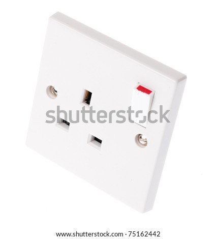 A UK plug socket with the switch in the on postion