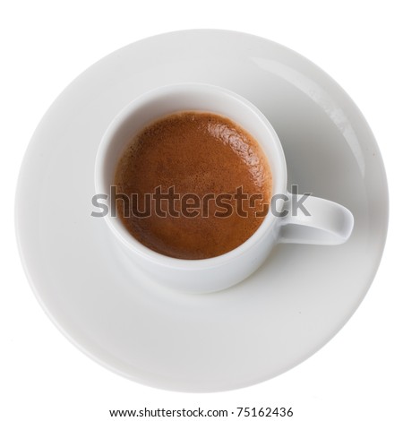 A double espresso in white cup and saucer