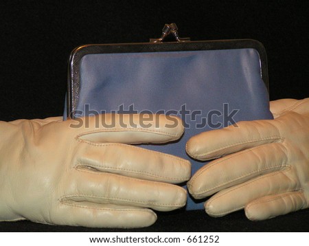 Women's Vintage Outdoor Gloves and Gray Silk Purse