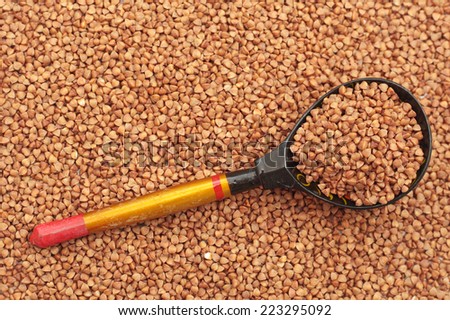 buckwheat background with the wooden spoon in russian style