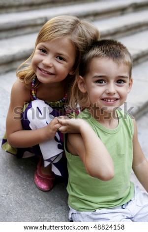 stock photo : Boy and girl holding hands