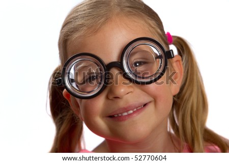 stock photo Little girl wearing big round glasses and smiling