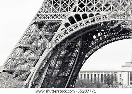 detail of eiffel tower in paris in black and white