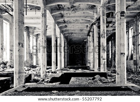 demolished industrial building interior
