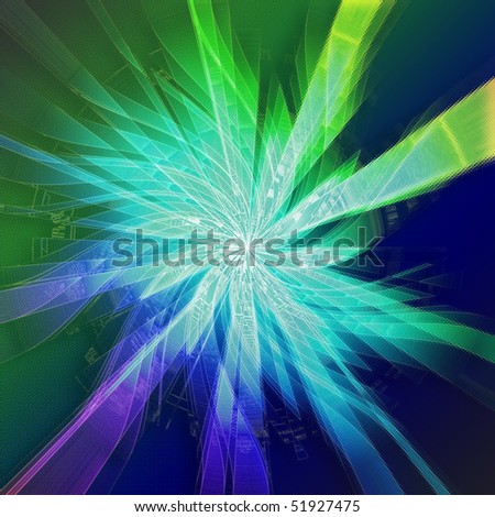 stock photo Abstract starburst swirl design mostly in cool colors