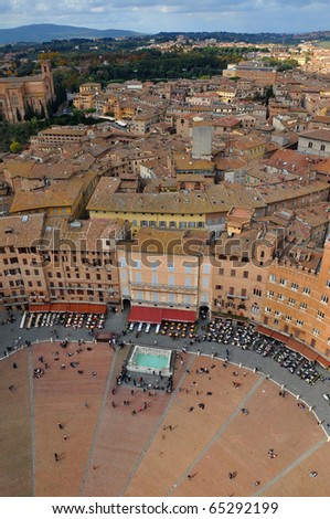 Top view from a tower of the main piazza of Sienna, Italy.