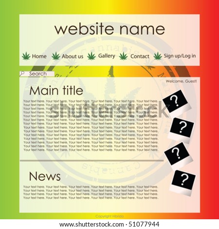 Website With Rasta Theme Marijuana Background Web Editable Template Stock Vector Marijuana Website Templates
