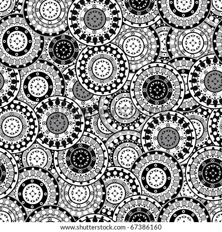 Seamless pattern with black and white oriental motifs