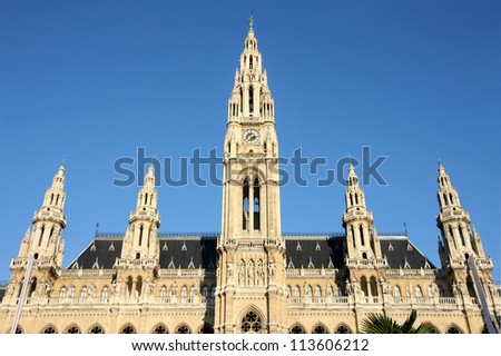 famous City Hall building, Rathaus in Vienna, Austria