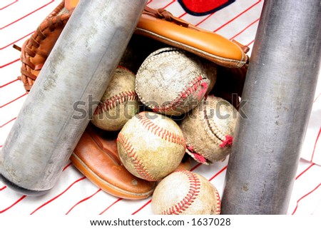 Baseballs, Glove, Bat and Jersey