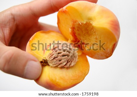 piece peach with seed, presentation